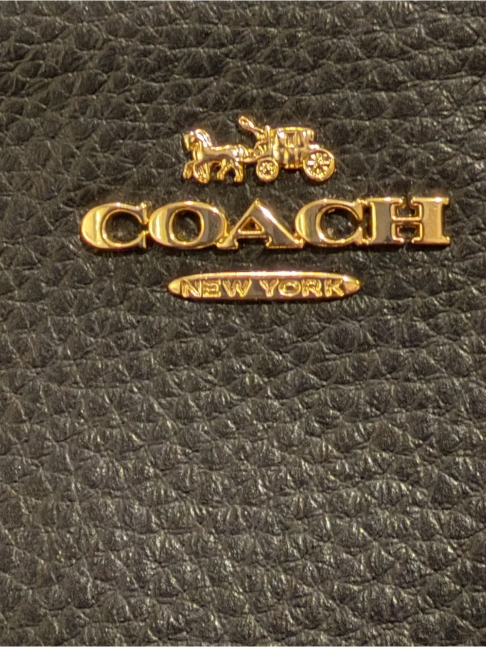 NWOT Coach Double Zip Black Pebbled Leather Wristlet with Gold Hardware